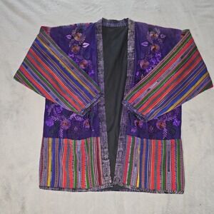 Vintage Handmade Guatemalan Jacket Velvet Patchwork Striped Ethnic Colorful Coat